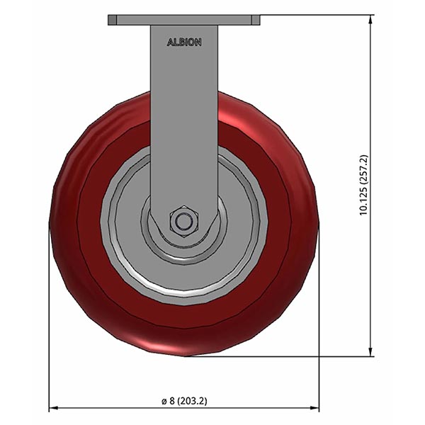 Side view drawing of caster with dimensions